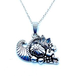 Silver Cornucopia Pendant Necklace Thanksgiving